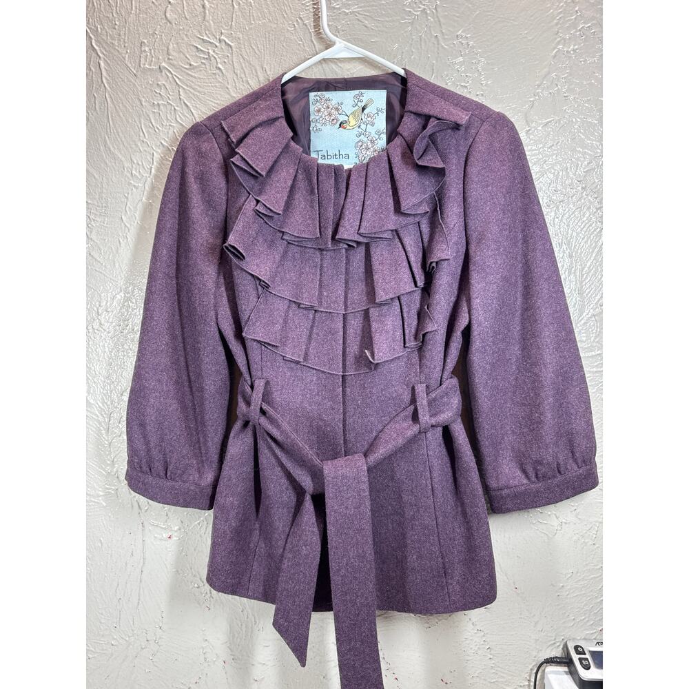 Anthropologie Tabitha Foliage Finder‎ Womens Belted Wool Jacket Purple Size 6